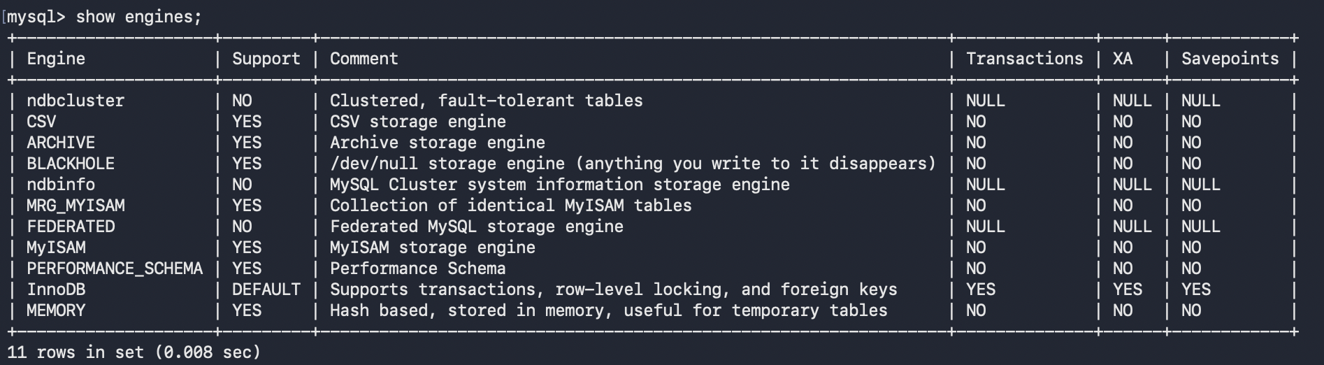 MySQL 引擎查询
